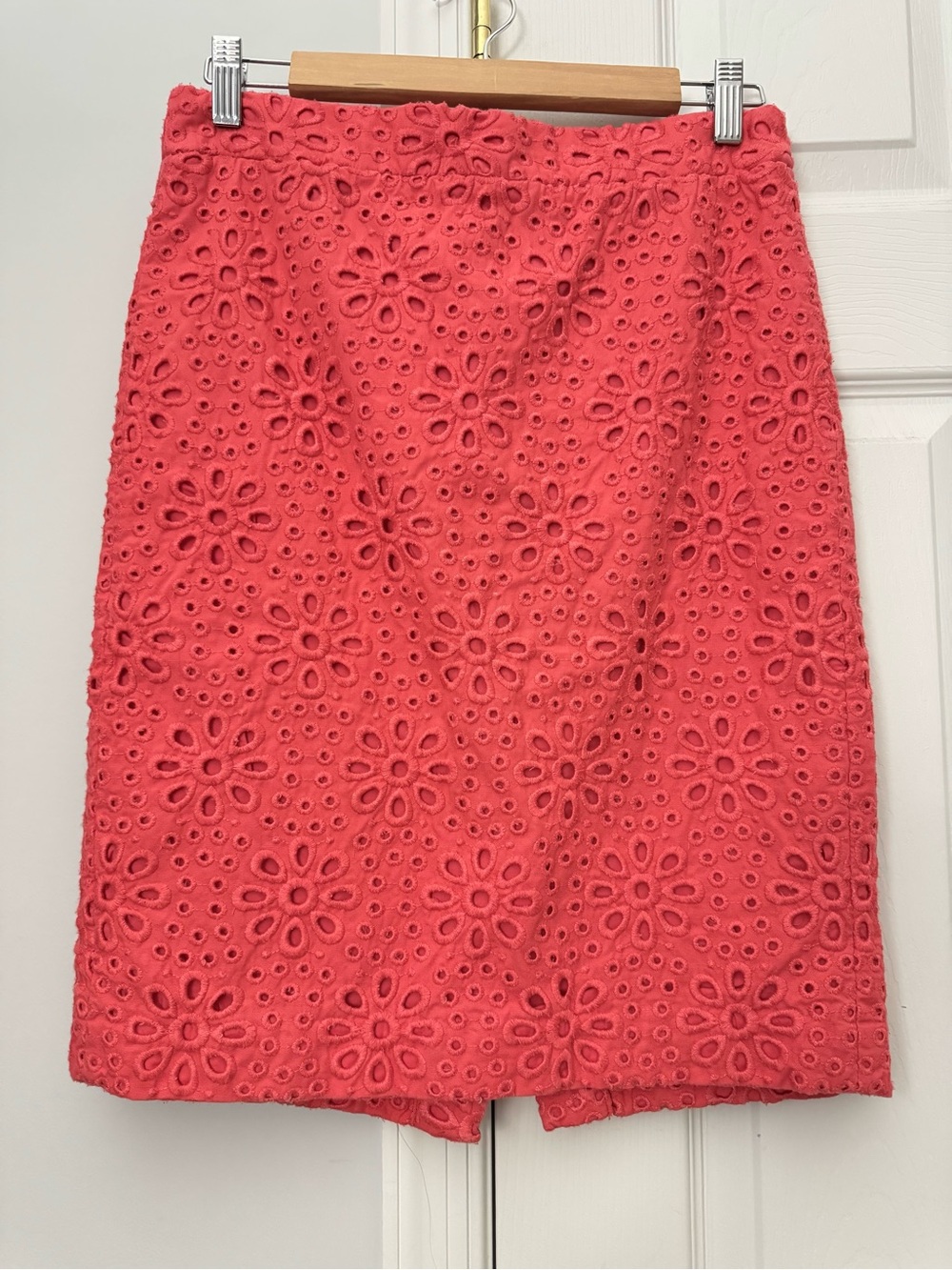 J. Crew Coral Eyelet Floral Pencil Skirt